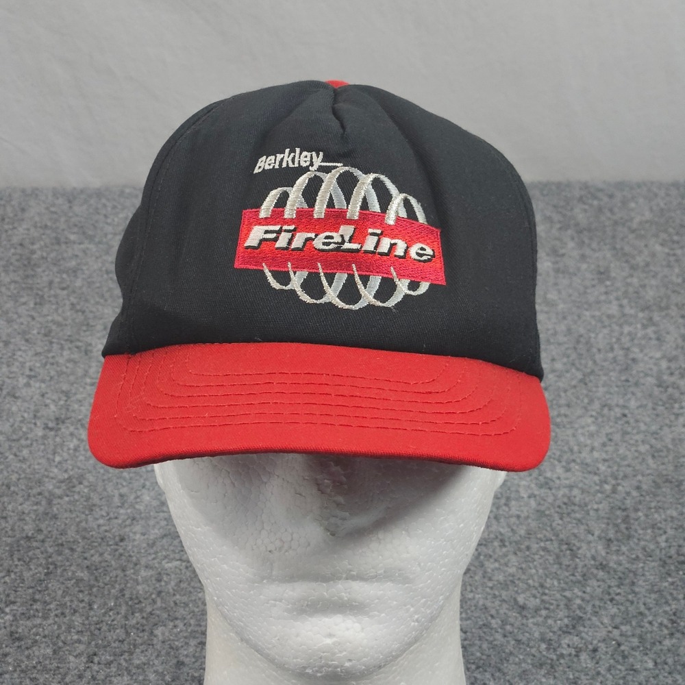 Vintage 90s Berkley FireLine Snapback Hat Mens OSFA Black Red Fishing Promo Cap